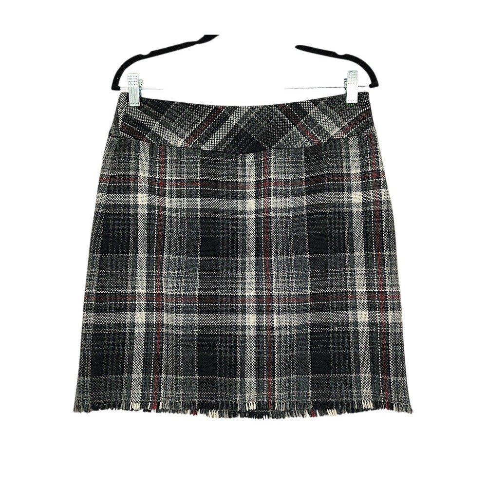 Darkacademia Tartan Plaid Skirt 6 Eddie Bauer Mini Black Red Wool Fringed Gothic
